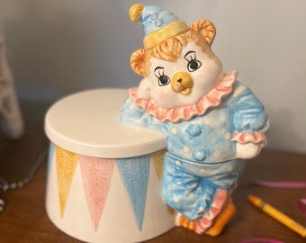 Vintage Circus Bear Cookie Jar — Pastel Collectible Ceramic