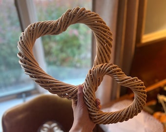 Pair of Rattan Wicker Heart Wreaths