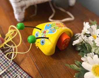 Vintage Fisher Price Pull Toy Crazy Crawler 70s Lady Bug