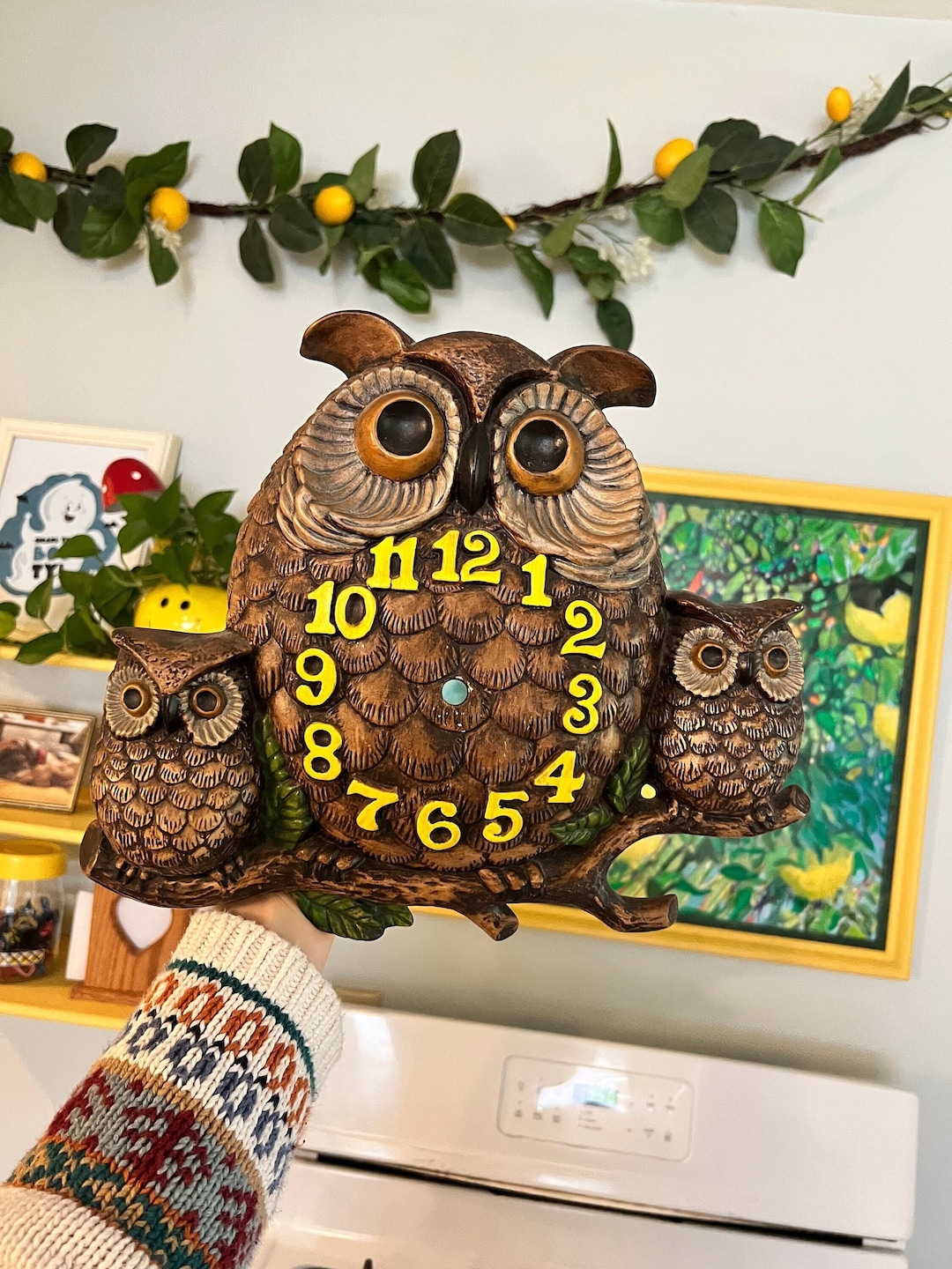 Vintage Arnel's 1970s Hand Painted Ceramic Owl Wall Clock - Etsy