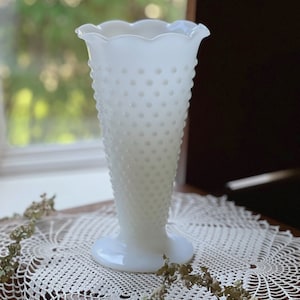 White Hobnail Milk Glass Flower Vase