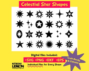 Celestial Star and Sun Shape Bundle | Cosmic Clip Art for Canva, Cricut, Laser Cutting, Crafts & More