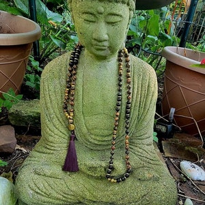 Tibetan Evil Eye Agate, & Black Tourmaline ,108 Mala Bead Necklace, Prayer, Meditation,Gift,Women,Jewelry,Gemstone, Authentic,Hand Knotted.