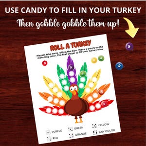 Roll A Turkey Dice Game | Printable Thanksgiving Game | Fall Activity For Kids and Adults | Thanksgiving Party Game | Classroom Game