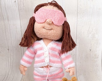 Knitting Pattern: Customisable Knitted Doll in Pyjamas