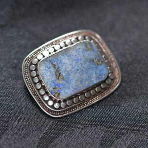Vintage Sterling Silver Blue Lace Agate Brooch - Mid-Century Modern