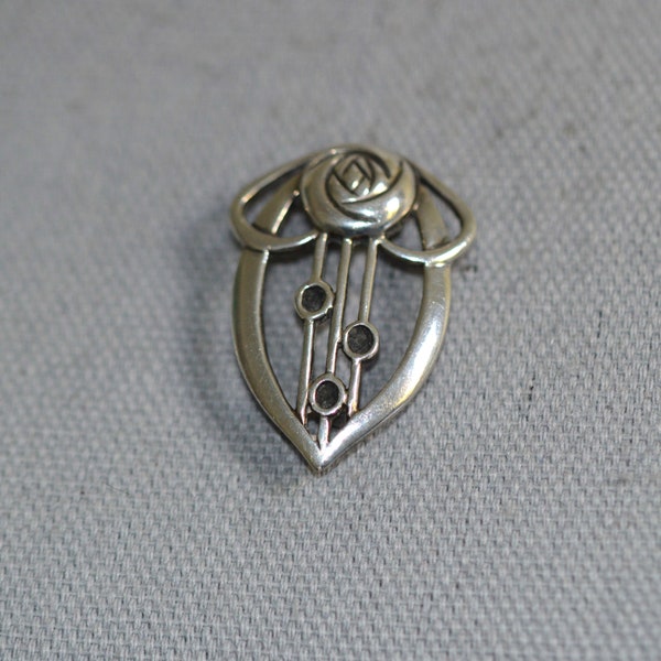 Vintage Kit Heath Rennie Macintosh inspired Glasgow Rose brooch, beautiful mid-century modern British silver jewellery