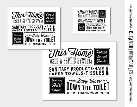 Bathroom Sign Septic System Do Not Flush Toilet Sign Pdf Etsy