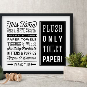 Septic System Farm Sign - Flush Only Toilet Paper sign landscape - PDF JPG PNG - Printable Digital Artwork - vintage sign- instant download