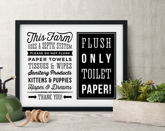 Septic System Farm Schild - Flush Only Toilet Paper Schild Querformat - PDF JPG PNG - Druckbares digitales Kunstwerk - Vintage Schild - direkter Download