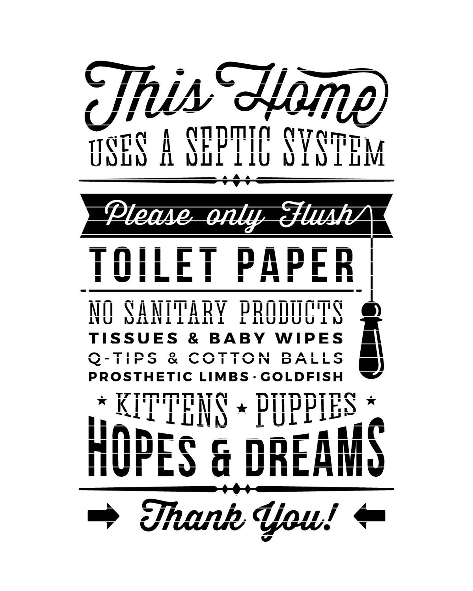 Bathroom Sign Septic System Only Flush Toilet Paper No Hopes Etsy