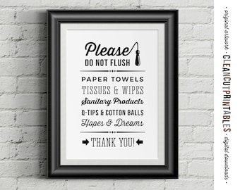 Bitte nicht flush Hopes & Dreams für Tierliebhaber :D - lustige Toilette Wand Kunst druckbare Dekor schwarz weiß - PDF JPG PNG - sofortiger Download