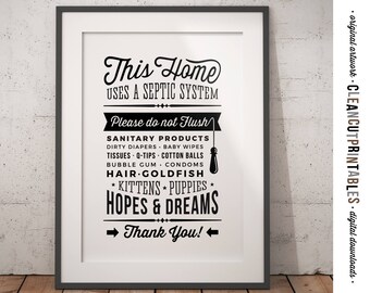 Badezimmer Zeichen Septic System - nicht flush Kätzchen Welpen Hoffnungen & Träume - druckbare Kunstwerk - lustige Wand Kunst Toilette Dekor sofortigen Download