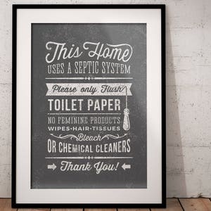 Bathroom Septic Sign Chalkboard Look - Only Flush Toilet Paper sign - PDF JPG - Printable Digital Poster white grey sign- instant download