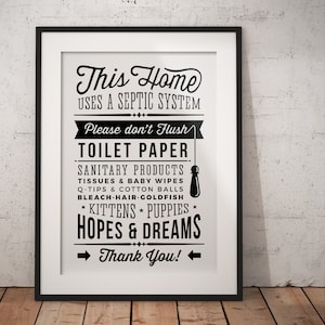 Non lavare la carta igienica stampabile segno del sistema settico - Speranze e sogni - PDF JPG PNG jpeg - divertente segno della toilette - download istantaneo stampabile