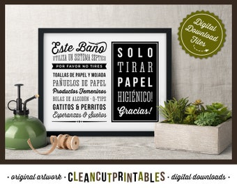 Spanische septische System Zeichen - Flush Toilette Papier Badezimmer Zeichen Landschaft - PDF JPG PNG druckbare digitale Wandkunst espagnol - sofortiger Download