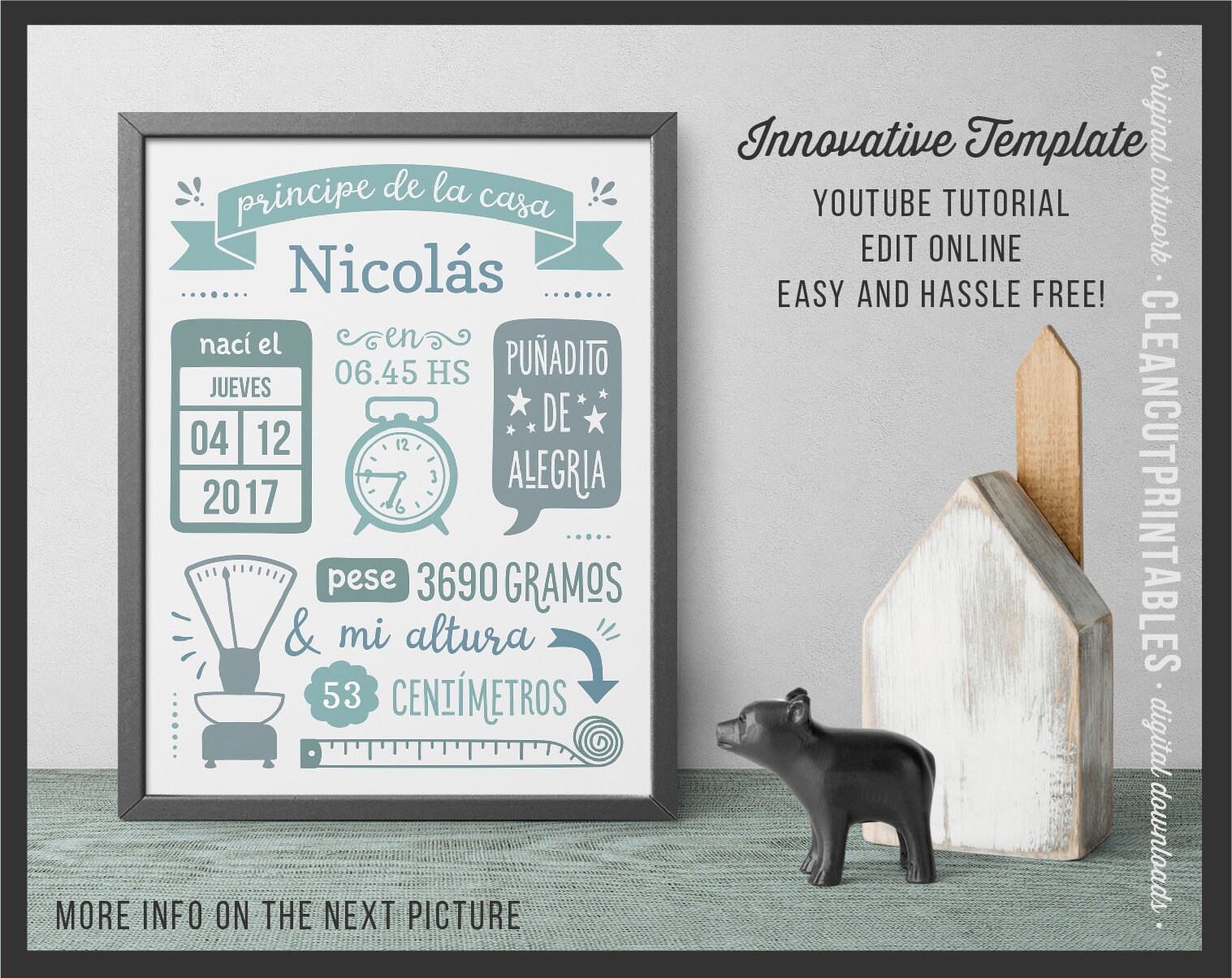Spanish BIRTH STATS Template DIY Printable Wall Art Editable - Etsy