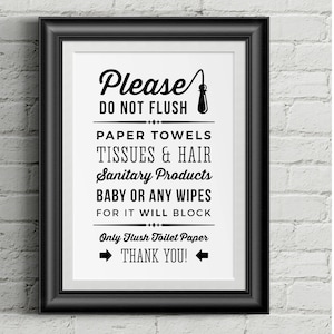 Do Not Flush Toilet Sign Paper Only - Printable Artwork Septic System Pumped Plumbing - wall art toilet PDF JPG PNG print - instant download