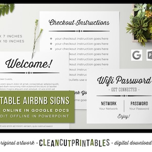 Señales de Airbnb Documentos de GOOGLE EDITABLES PLANTILLAS Alquiler de vacaciones imprimible Bienvenido Wifi Contraseña Reglas de pago Libro de visitas Descarga en PDF rellenable