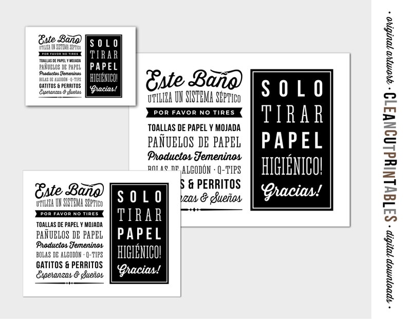 Spanish Septic System Sign Flush Toilet Paper Bathroom Sign Etsy