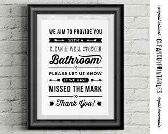 Badezimmer braucht Aufmerksamkeit Reinigung Zeichen für Unternehmen - Alert Staff Venue B&B Restaurant - PDF JPG PNG - Toilette Toilette Zeichen herunterladen druck