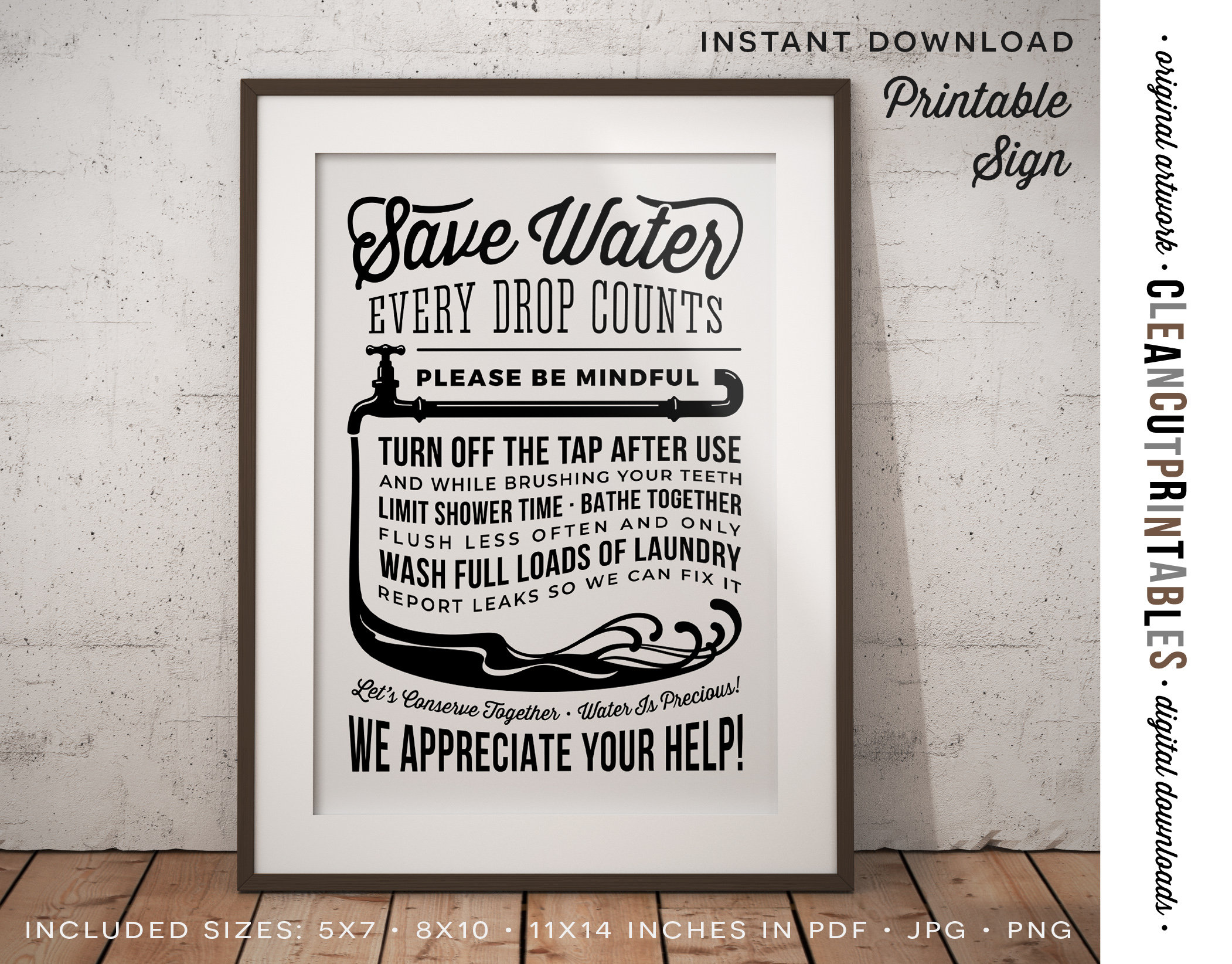 Bathroom Rules Save Water Sign Water Conservation Don't Etsy Australia