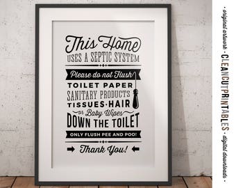 Nicht spülen Toilette Zeichen - nur Pee und Poo - Badezimmer Zeichen septische System - PDF JPG PNG JPEG - druckbare digitale Kunstwerk - sofortiger Download