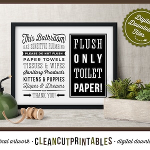 Sanitär Schild - Toilettenpapier Schild Querformat - PDF JPG PNG - Digital Printable - retro/vintage instant download