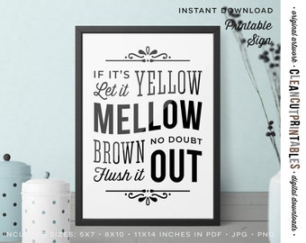 Printable (If it's yellow let it) MELLOW OUT funny Bathroom Sign - do not flush septic system - toilet wall art PDF jpg png instant download