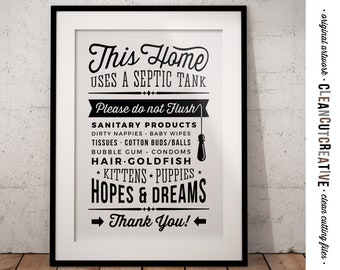 Badezimmer Schild Septic Tank Print UK - Funny Do Not Flush Hoffnungen & Träume Druckbare Grafik schwarz weiß Windeln Baumwollknospen - sofortiger Download