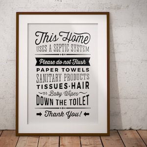 Bathroom Sign Septic System (no flush handle) - Do Not Flush toilet sign - Printable Digital Artwork - retro/vintage sign- instant download