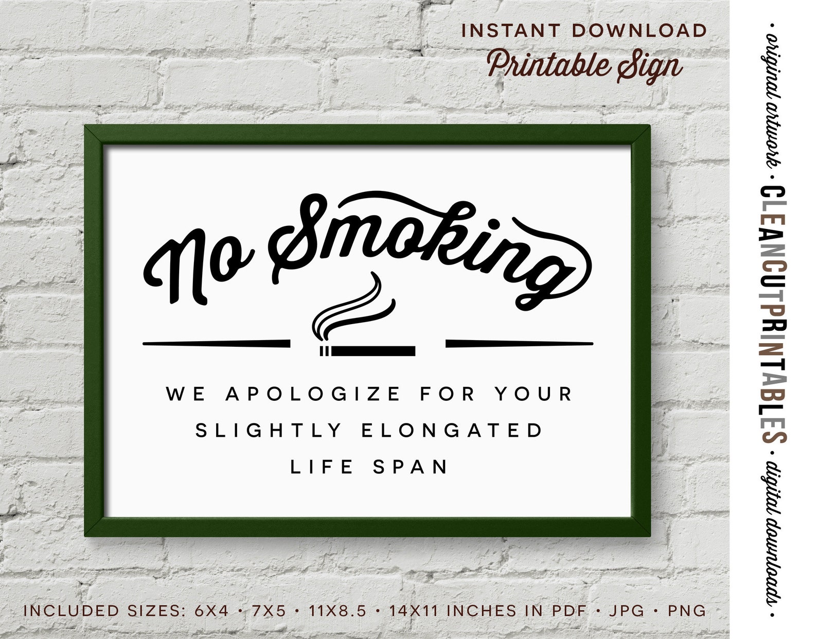 Funny no smoking sign printable digital instant download etsy