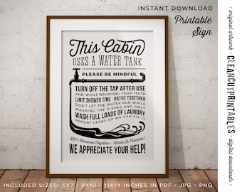 Water Rules Sign for Cabin with Water Tank - rentals airbnb business conserve save water drought - PDF JPG PNG instant download printable