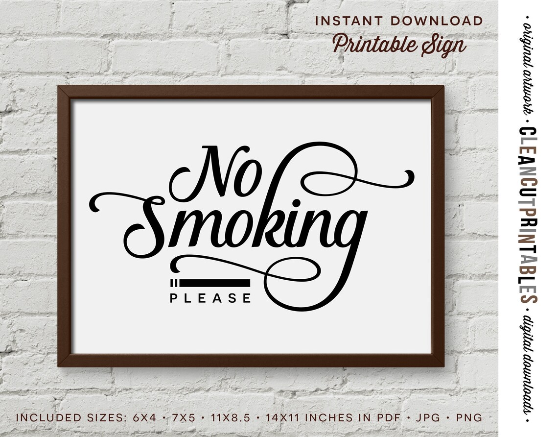 No Smoking Sign Printable Digital Instant Download No | Etsy