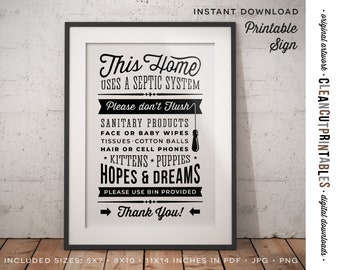 Badezimmer Zeichen septische System - nicht flush - verwenden Bin bereitgestellt Toilette Zeichen - PDF JPG PNG JPEG - druckbare digitale Kunstwerk - sofortiger Download