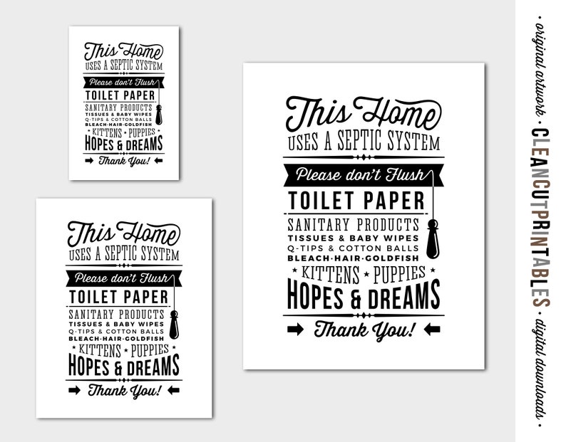 Don't Flush Toilet Paper printable Septic System sign Etsy