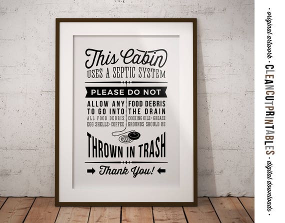 Cabin Kitchen Sign Septic System Do Not Flush Food Debris Etsy