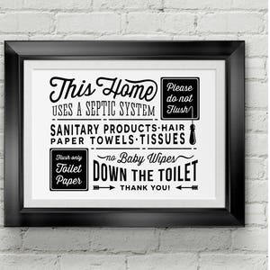 Bathroom Sign Septic System - Do Not Flush toilet sign - PDF JPG PNG jpeg - Printable Digital Artwork - retro/vintage sign- instant download