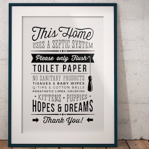 Bathroom Sign Septic System - Only Flush Toilet Paper no Hopes & Dreams - PDF JPG PNG jpeg - funny toilet sign - instant download printable