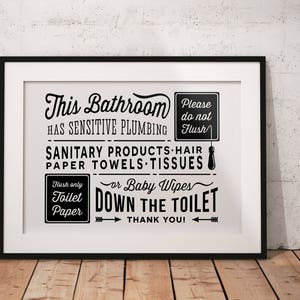Badezimmer Zeichen empfindliche Sanitär (kein septisches System) - nicht spülen Toilette Zeichen - PDF JPG PNG - druckbare digitale Kunstwerk - sofortiger Download