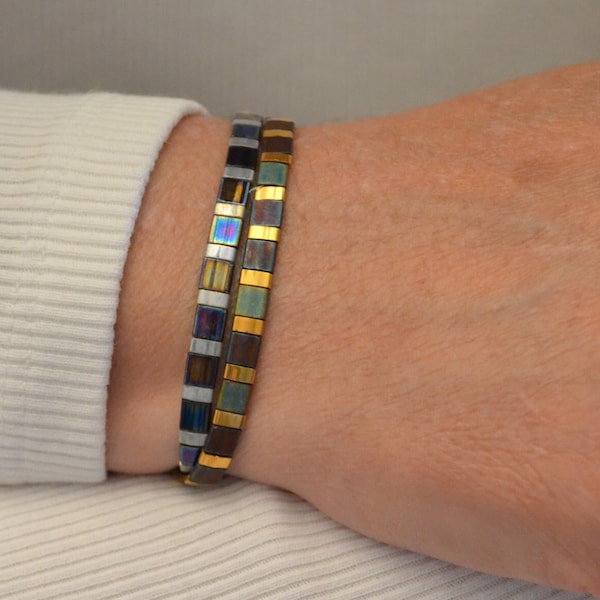 Modern Metal Bracelet with Colorful Tila Beads Magnetic & Spring Ring Clasps (See Variations) Gold Silver