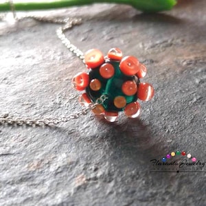 Orange and Black Vintage Lampwork Pendant, Lampwork Necklace, Sterling Silver Chain Necklace, Lampwork Bead and Chain Necklace, Gift for Her