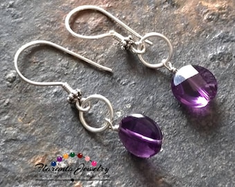 Orecchini al quarzo ametista sfaccettati, orecchini viola, orecchini al quarzo, orecchini in argento sterling, orecchini ad anello, regalo per le vacanze, regalo di San Valentino