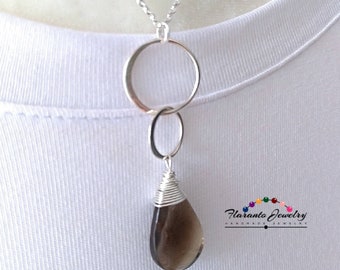 Collar de cuarzo ahumado, collar de piedra preciosa, colgante de cuarzo ahumado, colgante de plata de primera ley, collar de eslabones de plata esterlina, regalo para ella