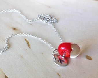 Vintage Red Lampwork Chain Pendant, Sterling Silver Pendant, Glass Teardrop Necklace, Lampwork Bead Necklace, Gift for Her
