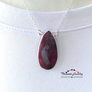 Ruby Teardrop Double Bail Pendant, Sterling Silver Pendant, Ruby Chain Necklace, Gemstone and Sterling Silver Pendant, Gift For Her