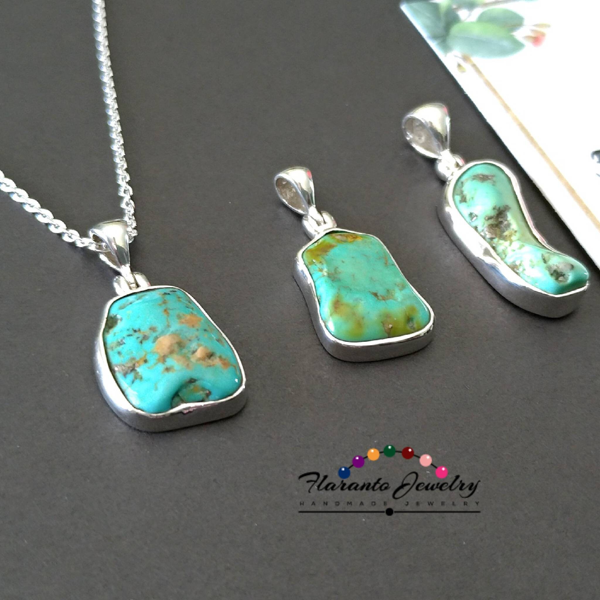 Turquoise and Sterling Silver Pendant, Sterling Silver Necklace ...