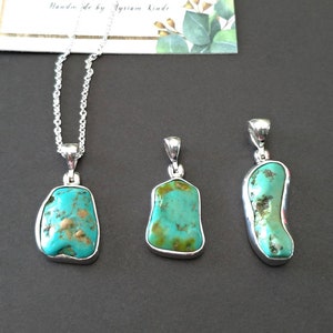 Turquoise and Sterling Silver Pendant, Sterling Silver Necklace, Gemstone Necklace, Free Form Turquoise Necklace, Gift for Her,Free shipping