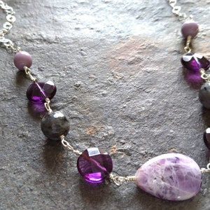 Amethyst and Black Labradorite Necklace, Purple Gemstone Necklace, Sterling Silver Necklace, Chain Necklace, Free Shipping, Gift for Her