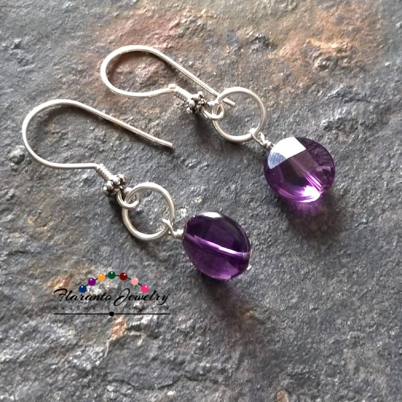 Ring Earrings Faceted Amethyst Quartz Earrings Holiday Gift Sterling Silver Earrings Purple Earrings Quartz Earrings Valentine Gift